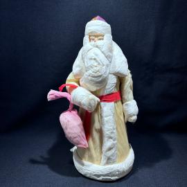 Винтажная игрушка под елку "Дед мороз", папье маше, вата, дерево, СССР