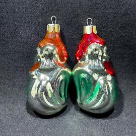 Набор елочных украшений 2 штуки "Попугаи", стекло, винтаж, СССР