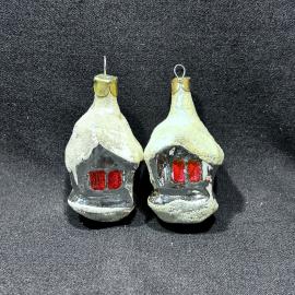 Набор елочных украшений "Домики", стекло, винтаж, СССР