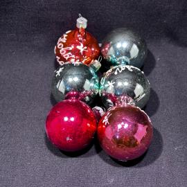 Набор елочных шаров 6 штук 4-5 см диаметр "С Новым годом!", стекло, винтаж, СССР