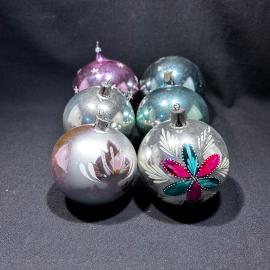 Набор елочных шаров 6 штук 8-10 см диаметр "Новый год 1", стекло, винтаж, СССР