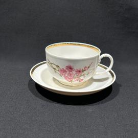 Чайная пара "Сакура", Дулевский ФЗ, фарфор, деколь, позолота, винтаж, СССР