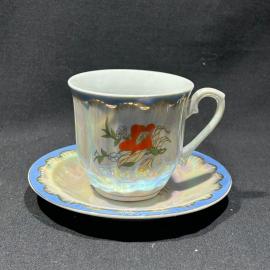 Чайно-кофейная пара "Флоксы", фарфор, деколь, позолота, винтаж, Китай