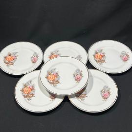 Набор десертных тарелок 6 штук "Осенние цветы", Дулевский ФЗ, фарфор, деколь, позолота, винтаж, СССР