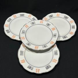 Набор пирожковых тарелок 4 штуки "Узор", Коростеньский ФЗ, фарфор, роспись, позолота, винтаж, СССР