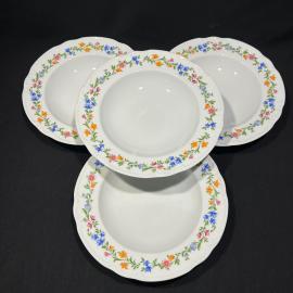 Набор суповых тарелок 4 штуки "Гирлянда цветов", THUN, фарфор, деколь, винтаж, Чехия