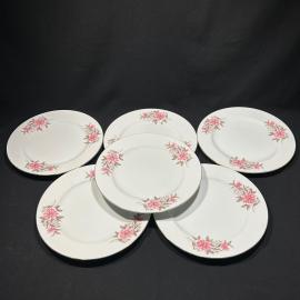 Набор столовых тарелок 6 шт "Гербера", TONO CHINA, фарфор, деколь, позолота, винтаж, Япония