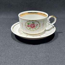 Кофейная пара "Розы", Тернопольский ФЗ, фарфор, деколь, позолота, винтаж, СССР