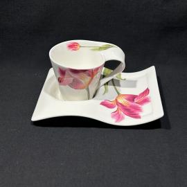 Чайно-кофейная пара "Тюльпан", фарфор, деколь, винтаж, Китай