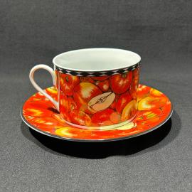 Чайная пара "Яблоки", фарфор, деколь, винтаж, Китай