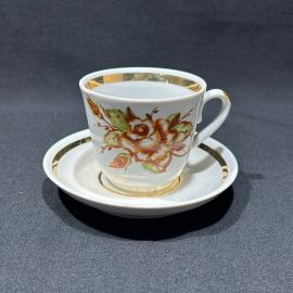 Кофейная пара "Роза", Городницкий ФЗ, фарфор, деколь, позолота, винтаж, СССР