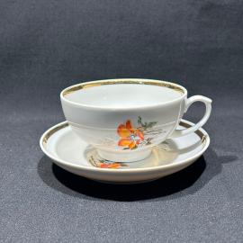 Чайная пара "Маки 1", Дулевский ФЗ, фарфор, деколь, позолота, винтаж, СССР