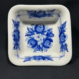 Салатник 18 см "Розы агашки", Гжель, роспись, фарфор, винтаж, СССР