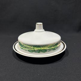 Масленка "Зеленая роза", Дулевский ФЗ, фарфор, деколь, позолота, винтаж, СССР