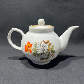 Чайник "Маки", Дулевский ФЗ, фарфор, деколь, позолота, винтаж, СССР