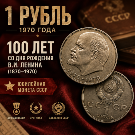 1 рубль 1970 года 100 лет со дня рождения В.И. Ленина (1870-1970) юбилей