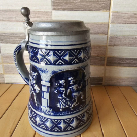Кружка пивная фаянс олово кобальт Германия. Картинка 3