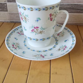 Кофейная пара с цветочным декором, форма майская, лфз, СССР.