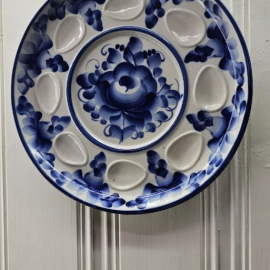 Пасхальная тарелка в стиле Гжель, фарфор, СССР, ГФЗ