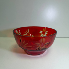 Конфетница рубинового оттенка с цветочным декором, СССР,1960-1990